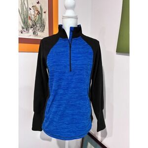 St John's Bay Active Women's Small Blue Black Quarter Zip Fleece Pullover Y2K